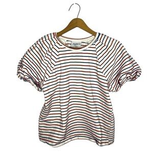 The Greii Striped Puff Sleeve Top Red White Blue Cotton Blend Tee Size Small